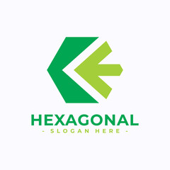 Simple hexagon arrow logo design concept. Vector illustration isolated on white background.