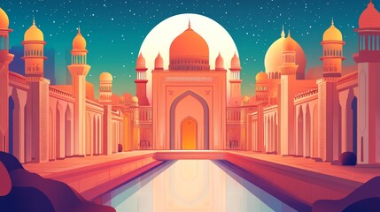 Fototapeta premium Majestic Arabian Night: A Serene Cityscape Under the Moon