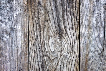 Obraz premium Close-up of aged wooden planks with natural cracks and grain texture. Top view.