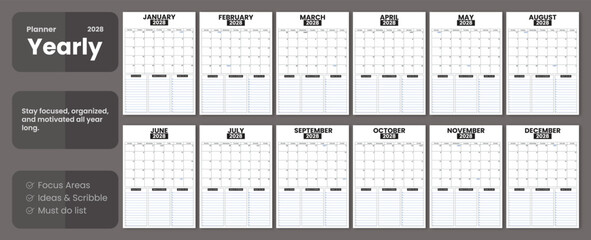 2024 Yearly Planner Calendar Template Printable Pages to Stay Organized and on Track Monthly Schedules for Productivity
