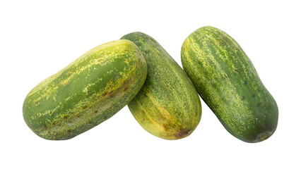 Fresh green cucumbers isolated on transparent background