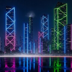 Neon Cityscape - A Futuristic Urban Landscape at Night.