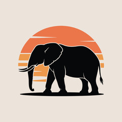 Serene Elephant Silhouette Graces a Vibrant Sunset Sky With Minimalist Design Elements Evoking African Savanna Wildlife Majesty