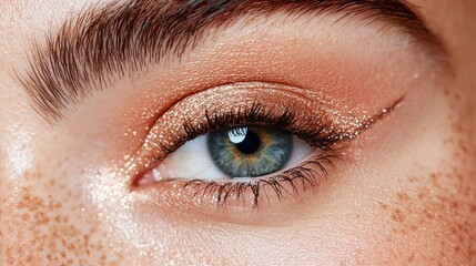 Obraz premium Close-up of female eye with metallic eyeliner and natural makeup 