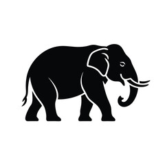 Majestic Elephant Silhouette Vector Art of an African Elephant Walking with its Trunk Curled and Tusks Extended