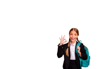 Composite trend artwork sketch image photo collage of vibrant color silhouette school age student small girl wear backpack show gesture ok