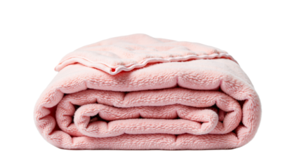 Folded baby blanket isolated on white background in soft pink color
