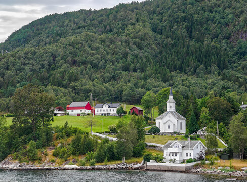 Lavik Church in Lavik village, Hoyanger Municipality, Vestland County, Norway