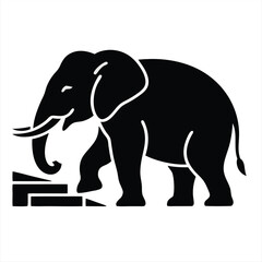 Majestic African Elephant Silhouette Walking with Dignity Across a Series of Steps Symbolizing Progress and Growth