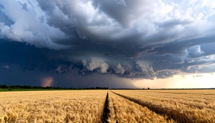 Dramatic storm over a golden field