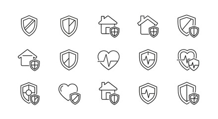 Fototapeta premium Vector Icons Set of A collection of thin line icons for insurance security and healthcare concepts. EPS Editable
