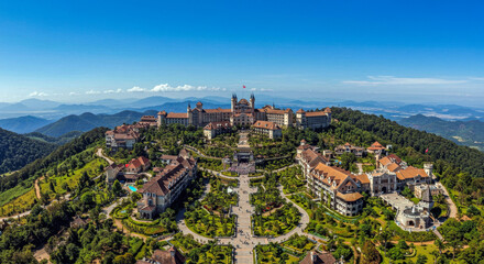 Obraz premium Scenic European Village in Mountain Landscape with Castle Architecture