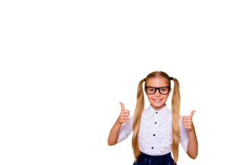 Composite photo collage of happy schoolgirl show hands like thumb up gesture back education study recommend isolated on painted background