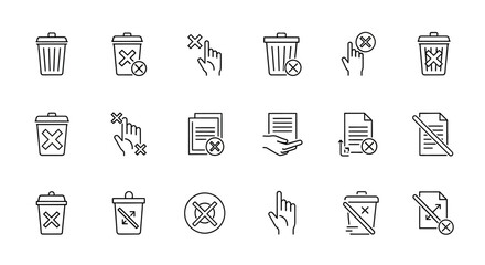 Vector Icons Set of Delete Remove and Reject Thin Line Icon Set Collection. EPS Editable