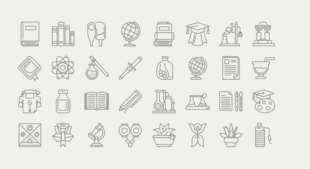 Obraz premium Vector Icons Set of Education and Science Themed Outline Icon Set for Learning. EPS Editable