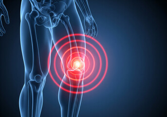 X ray scan showing hip joint glowing with highlighted pain area