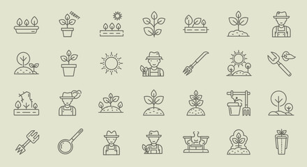 Vector Icons Set of Gardening and Agriculture Thin Line Icons Collection. EPS Editable