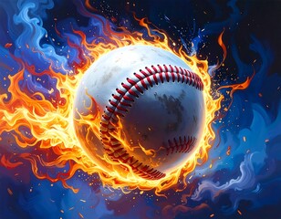 A baseball engulfed in flames