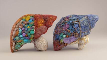 cross-section liver showing circulatory system connections high detail anatomy reference illustration concept scene visual for commercial design use high detail quality stock image illustration concep