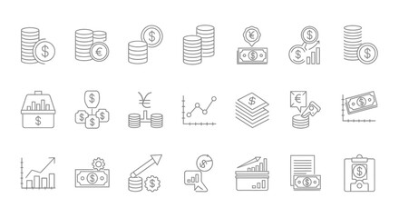Vector Icons Set of Hand drawn money and finance doodle icon set collection. EPS Editable
