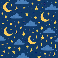 Naklejka premium moon and stars starry night pattern