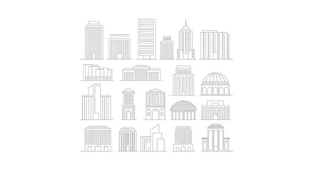 Fototapeta premium Vector Icons Set of Minimalist line art collection of diverse architectural building icons. EPS Editable