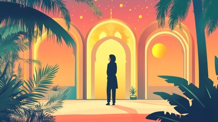 Silhouette of a Woman at Sunset Oasis