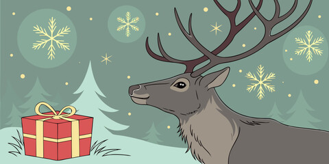 Christmas Reindeer beside Gift Box