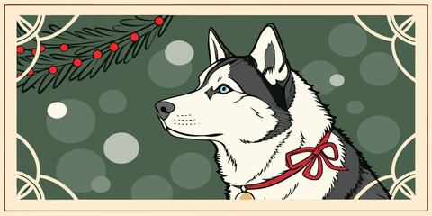 Christmas Siberian Husky with Bell Bow