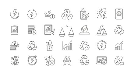 Vector Icons Set of Sustainable development and green economy thin line icon set. EPS Editable