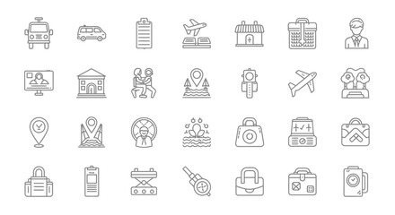 Vector Icons Set of Travel and tourism thin line icon set for web and mobile design. EPS Editable