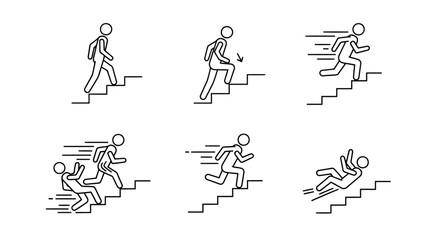 Stick figure climbing and falling down stairs
