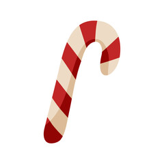 A red and white striped candy cane. The candy cane is a symbol of Christmas and is often used as a decoration during the holiday season