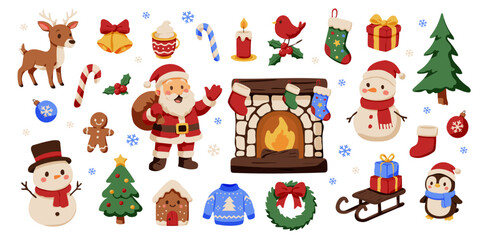 A white background with a variety of Christmas decorations 