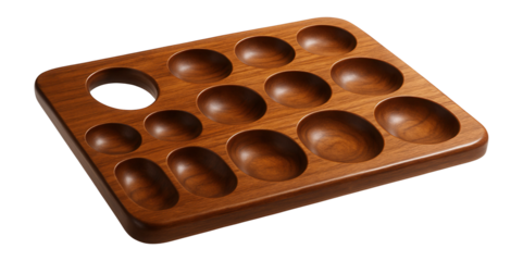 Wooden palette with multiple wells