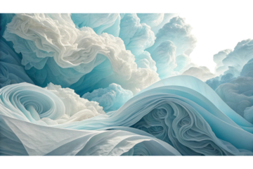Abstract blue and white cloudscape background art isolated on transparent background