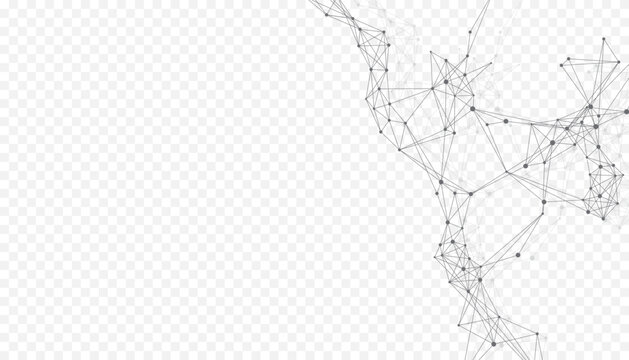 Abstract tech network connection dots. Digital technology and big data analysis background. White background with plexus lines. Geometric background with abstract mesh