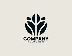 Fototapeta premium Coffee beans arranged as flower illustrated as elegant vector logo in minimal decorative natural design style