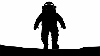 Silhouette of astronaut standing on a surface in space exploration with a white background image view