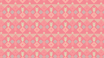 This elegant songket pattern features delicate geometric shapes and leaf motifs in soft mint and cream against a gentle pink background, creating a harmonious blend of traditional aesthetics.