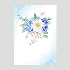 wedding invitation card with navy blue flower watercolor