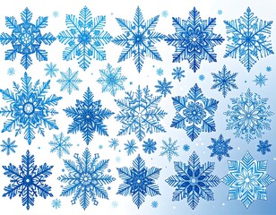 A collection of intricate blue snowflakes