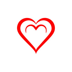 Red outline heart shape with inner heart isolated on transparent background