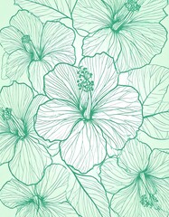 Pastel green hibiscus floral pattern