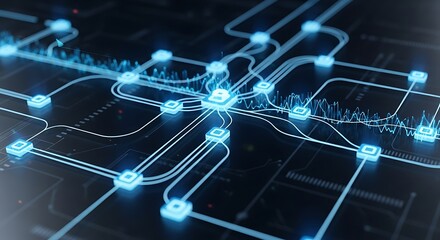 Futuristic Network - Interconnected Nodes and Data Flow in a Digital World.