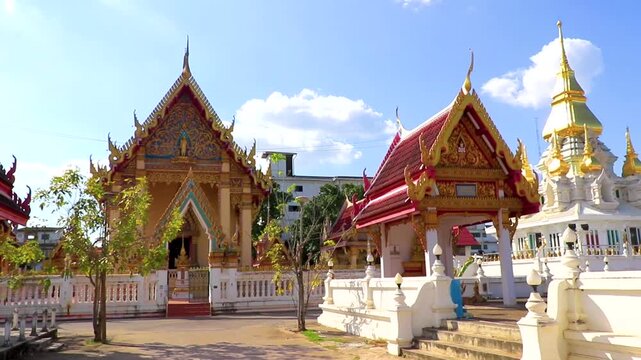 Wat Klang white golden buddhist temple in Khon Kaen Thailand.