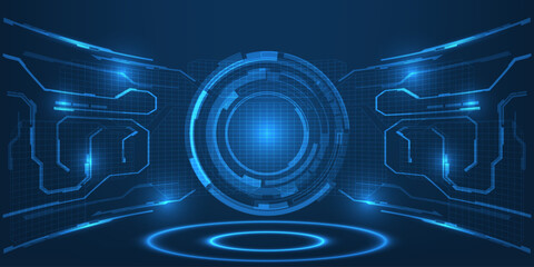 Abstract digital technology background with digital element around and circle HUD and digital circuit curve panel. Futuristic technology concepts.Vector illustrations.
