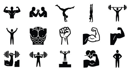 Obraz premium Collection of fitness icons showcasing strength, exercise, and bodybuilding