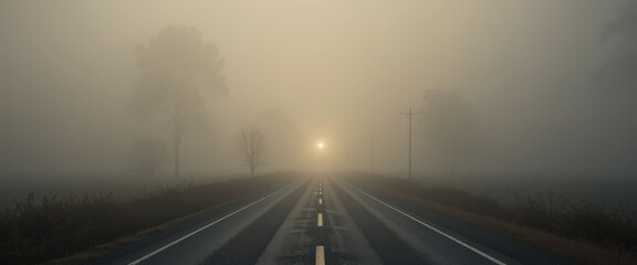 Obraz premium Mysterious foggy road at dawn serene landscape photograph tranquil environment wide view nature's beauty