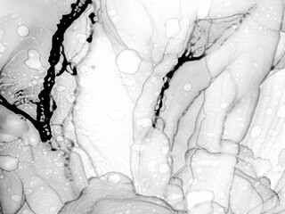 Alcohol Ink Design. Black Marble Texture Design. Grey Alcohol Ink Art. Gray Abstract Oil Paint. Marbling Texture. Luxury Watercolor. Paint Artistic.